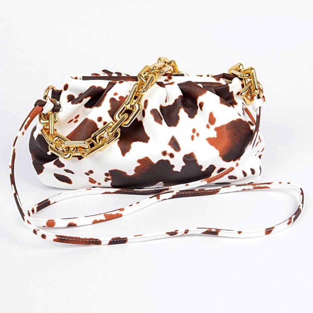 BNWT Cow Print Animal Print Chunky Chain Accent Crossbody Swing Bag
